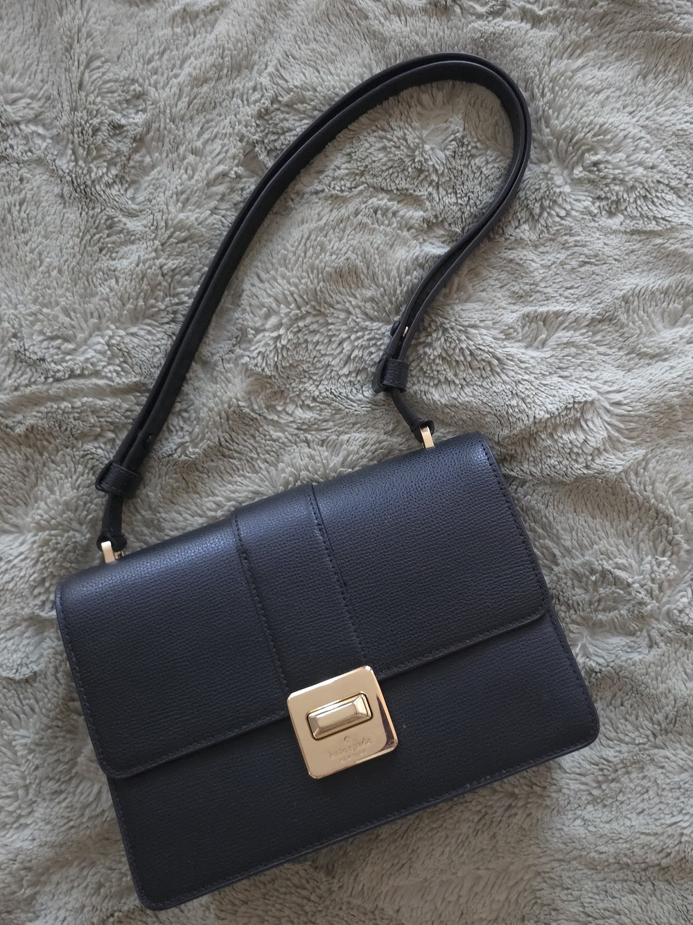 kate spade Black Pebbled Leather Shoulder Bag with Gold Hardware